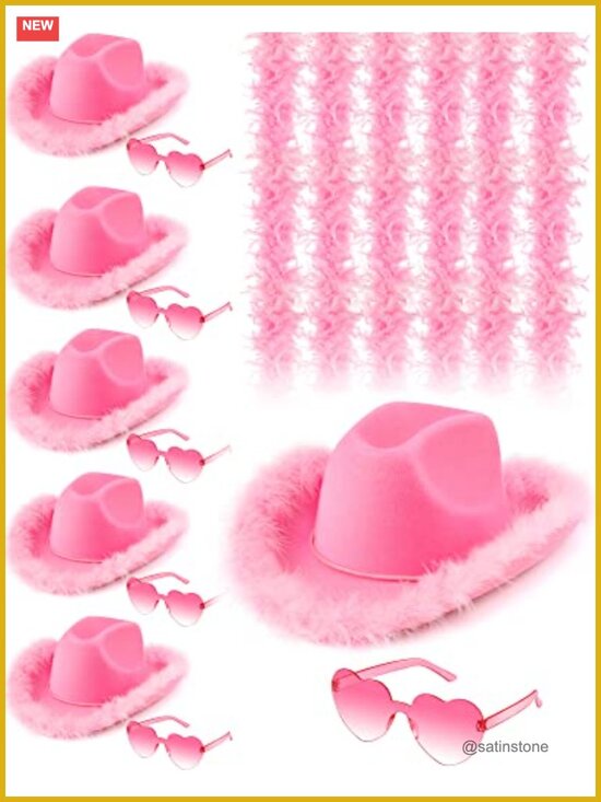 Cowgirl Hat, Feather Boa, Heart Sunglasses Set for Women Western Party main image 6